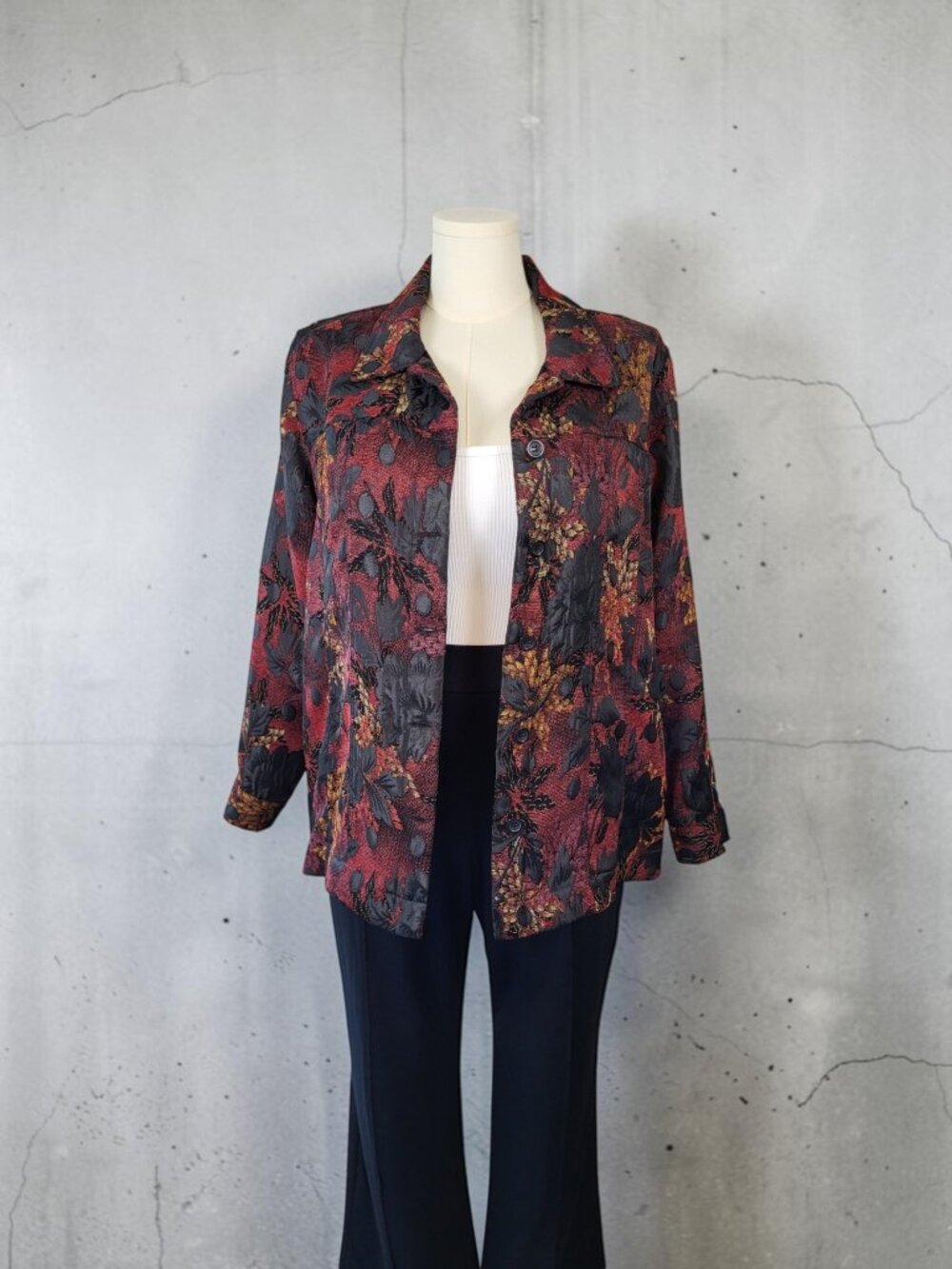 Vintage Scott Taylor Burgundy Floral Brocade Jacket Size 1X